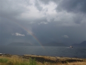 rain clouds and rainbow towards Lochranza
